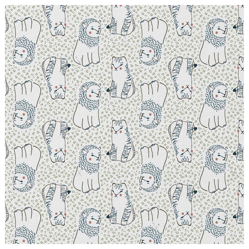 Algodón estampado KODOMO Blanco / Caqui oscuro